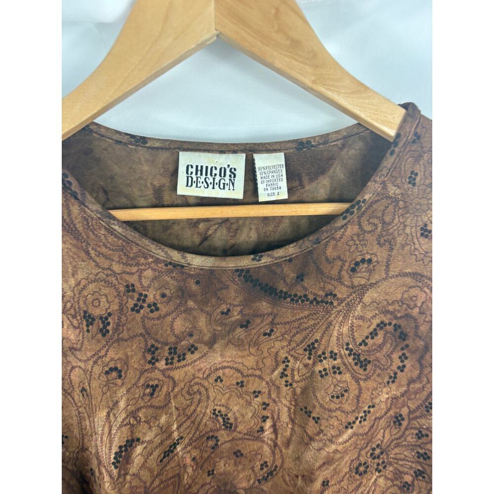 Chicos Design Brown Patterned Long Sleeve Top Size 2 / Large - Picture 2 of 3